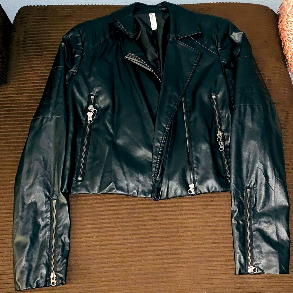 Three faux leather pants suit. Size medium tops and S, M and size 28 pants